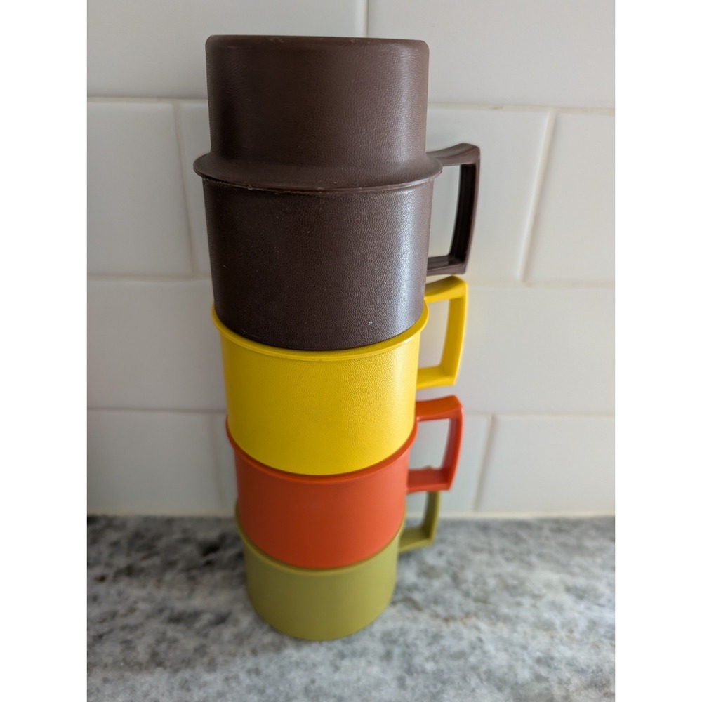 Vintage Tupperware Stacking Cups Mugs, Set of 4 NO‎ LIDS Yellow Orange Plastic
